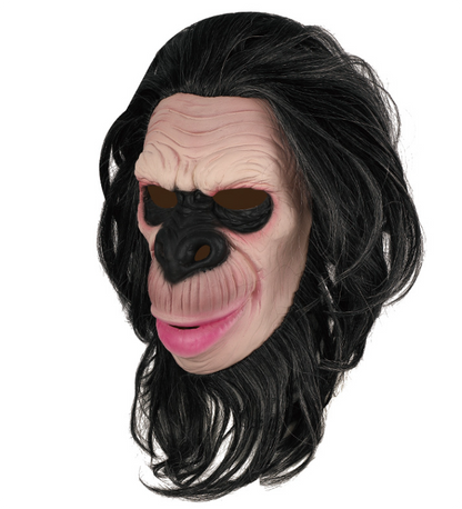 Realistic Chimpanzee Latex Mask Black Hair Monkey Full Head Mask for Halloween Cosplay