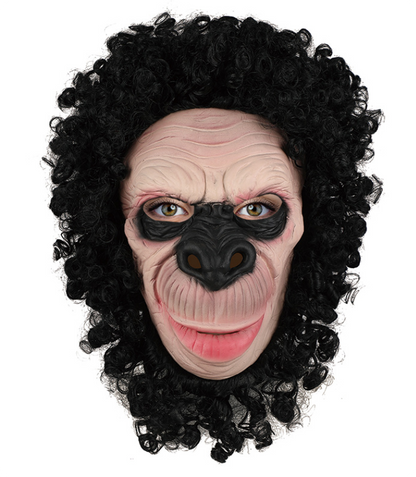 Realistic Chimpanzee Latex Mask Curly Black Hair Monkey Full Head Mask for Halloween Cosplay