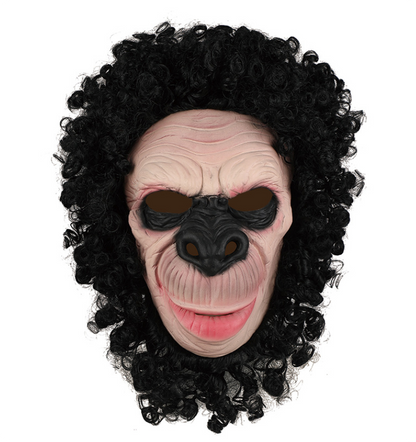 Realistic Chimpanzee Latex Mask Curly Black Hair Monkey Full Head Mask for Halloween Cosplay