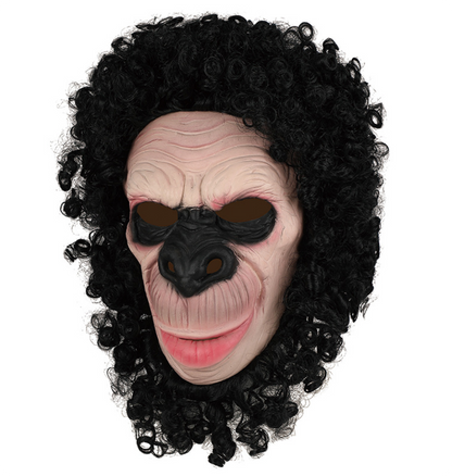Realistic Chimpanzee Latex Mask Curly Black Hair Monkey Full Head Mask for Halloween Cosplay