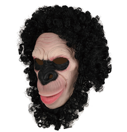 Realistic Chimpanzee Latex Mask Curly Black Hair Monkey Full Head Mask for Halloween Cosplay