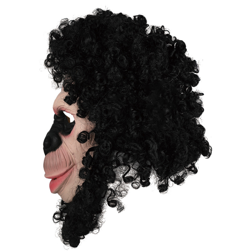 Realistic Chimpanzee Latex Mask Curly Black Hair Monkey Full Head Mask for Halloween Cosplay