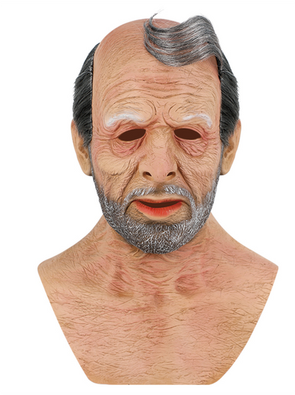 Realistic Old Man Latex Mask Full Head Grandpa Mask with Grey Beard Hair Halloween Cosplay Elder Costume Mask