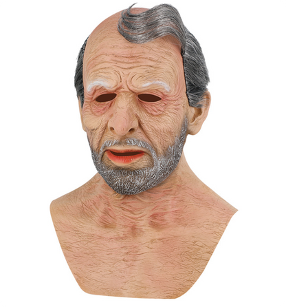 Realistic Old Man Latex Mask Full Head Grandpa Mask with Grey Beard Hair Halloween Cosplay Elder Costume Mask