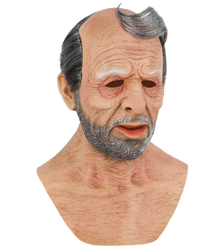 Realistic Old Man Latex Mask Full Head Grandpa Mask with Grey Beard Hair Halloween Cosplay Elder Costume Mask