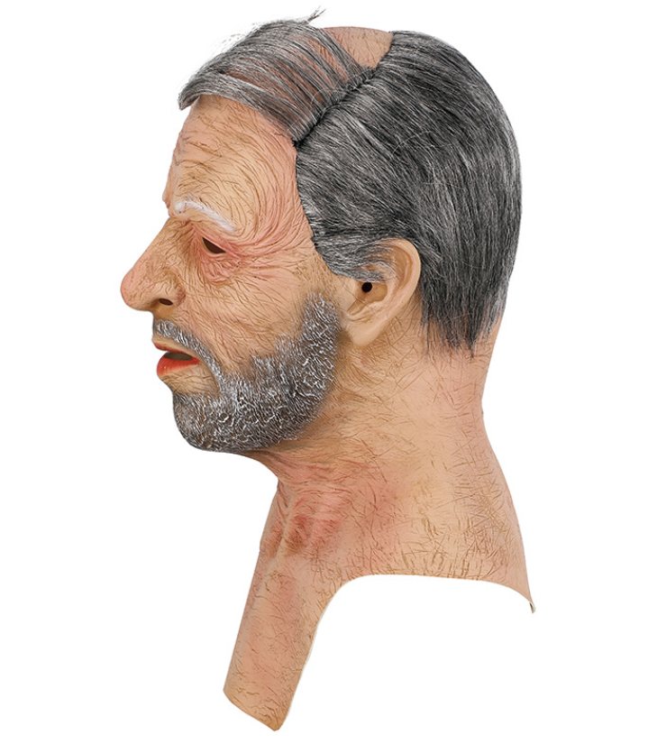 Realistic Old Man Latex Mask Full Head Grandpa Mask with Grey Beard Hair Halloween Cosplay Elder Costume Mask