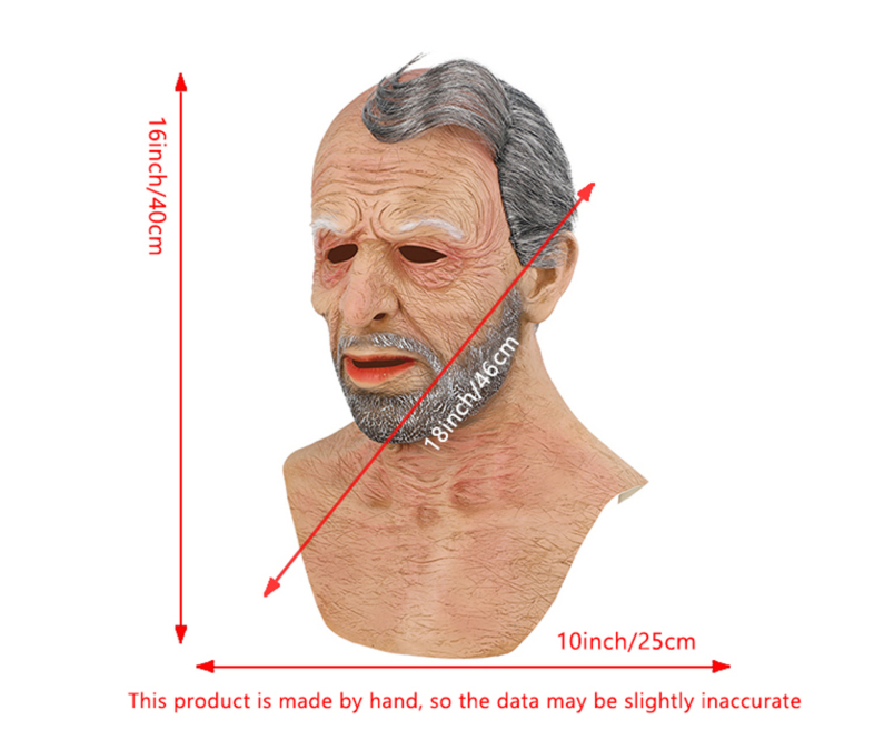 Realistic Old Man Latex Mask Full Head Grandpa Mask with Grey Beard Hair Halloween Cosplay Elder Costume Mask