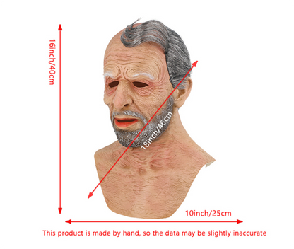 Realistic Old Man Latex Mask Full Head Grandpa Mask with Grey Beard Hair Halloween Cosplay Elder Costume Mask
