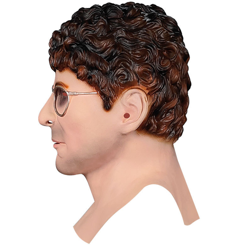 Realistic Man Latex Mask with Glasses Full Head Male Mask with Brown Curly Hair Human Face Disguise Mask for Halloween Cosplay