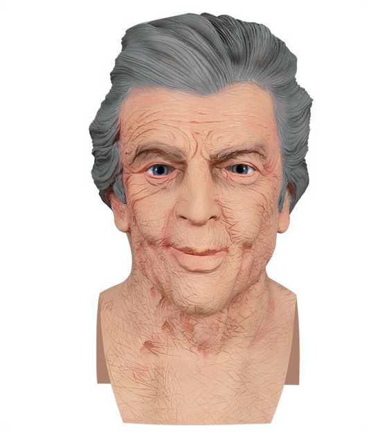 Realistic Old Man Latex Mask, Full Head Elderly Male Mask with Fake Gray Hair Lifelike Wrinkled Human Face Disguise Mask for Halloween Cosplay