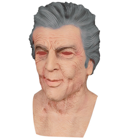 Realistic Old Man Latex Mask, Full Head Elderly Male Mask with Fake Gray Hair Lifelike Wrinkled Human Face Disguise Mask for Halloween Cosplay