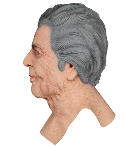 Realistic Old Man Latex Mask, Full Head Elderly Male Mask with Fake Gray Hair Lifelike Wrinkled Human Face Disguise Mask for Halloween Cosplay
