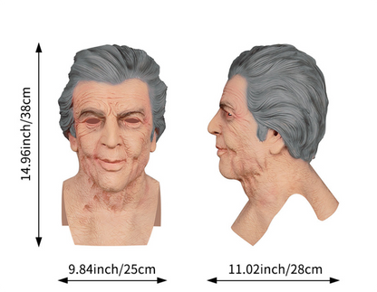 Realistic Old Man Latex Mask, Full Head Elderly Male Mask with Fake Gray Hair Lifelike Wrinkled Human Face Disguise Mask for Halloween Cosplay