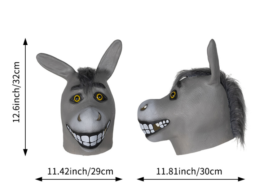Donkey Mask Latex Full Head Mask Shrek Donkey Cosplay Halloween Fancy Dress Party Costume Prop