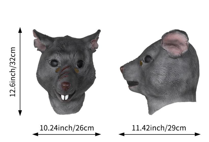 Rat Mask Latex Full Head Mask Scary Rat Animal Mask Halloween Fancy Dress Cosplay Costume Prop