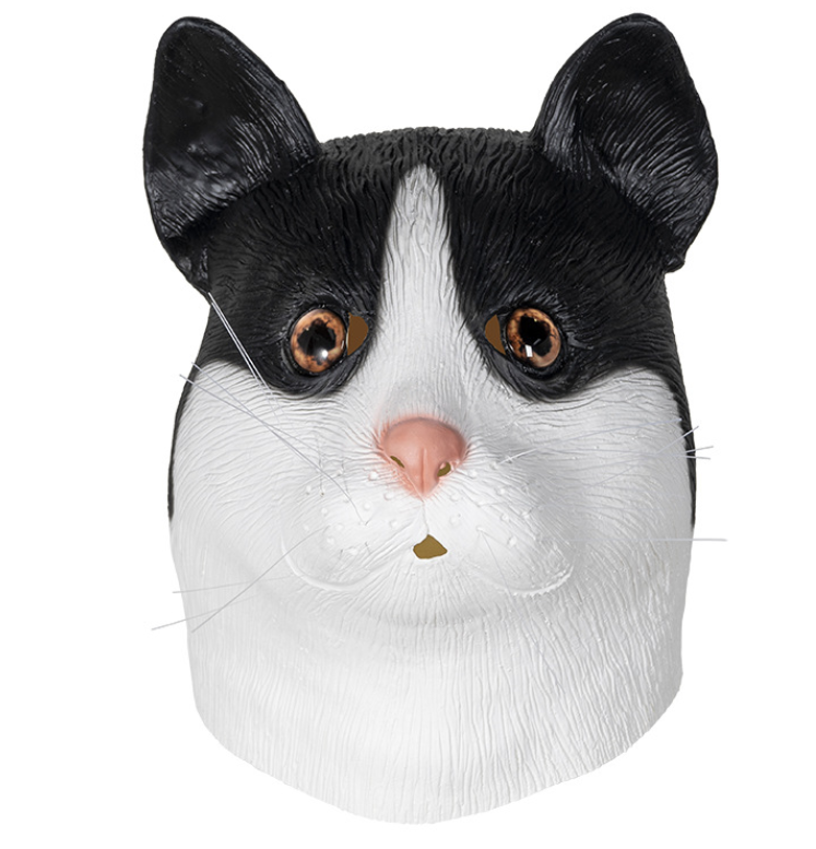 Realistic Black White Cat Latex Mask Full Head Tuxedo Cat Animal Mask Halloween Fancy Dress Cosplay