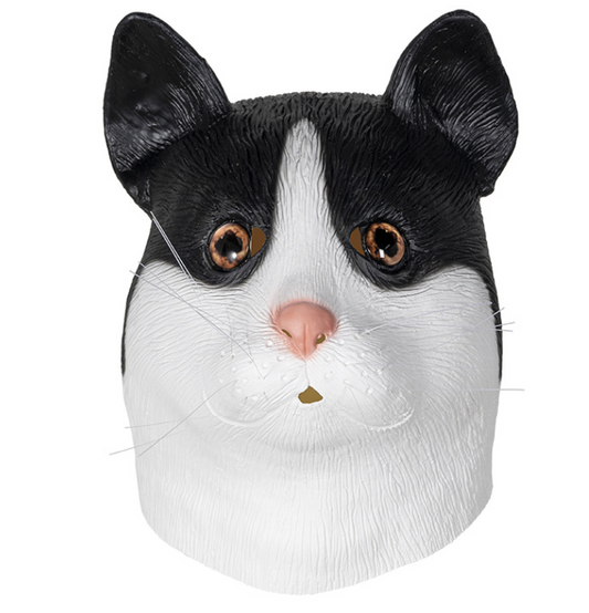 Realistic Black White Cat Latex Mask Full Head Tuxedo Cat Animal Mask Halloween Fancy Dress Cosplay
