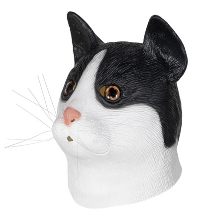 Realistic Black White Cat Latex Mask Full Head Tuxedo Cat Animal Mask Halloween Fancy Dress Cosplay