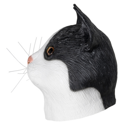 Realistic Black White Cat Latex Mask Full Head Tuxedo Cat Animal Mask Halloween Fancy Dress Cosplay