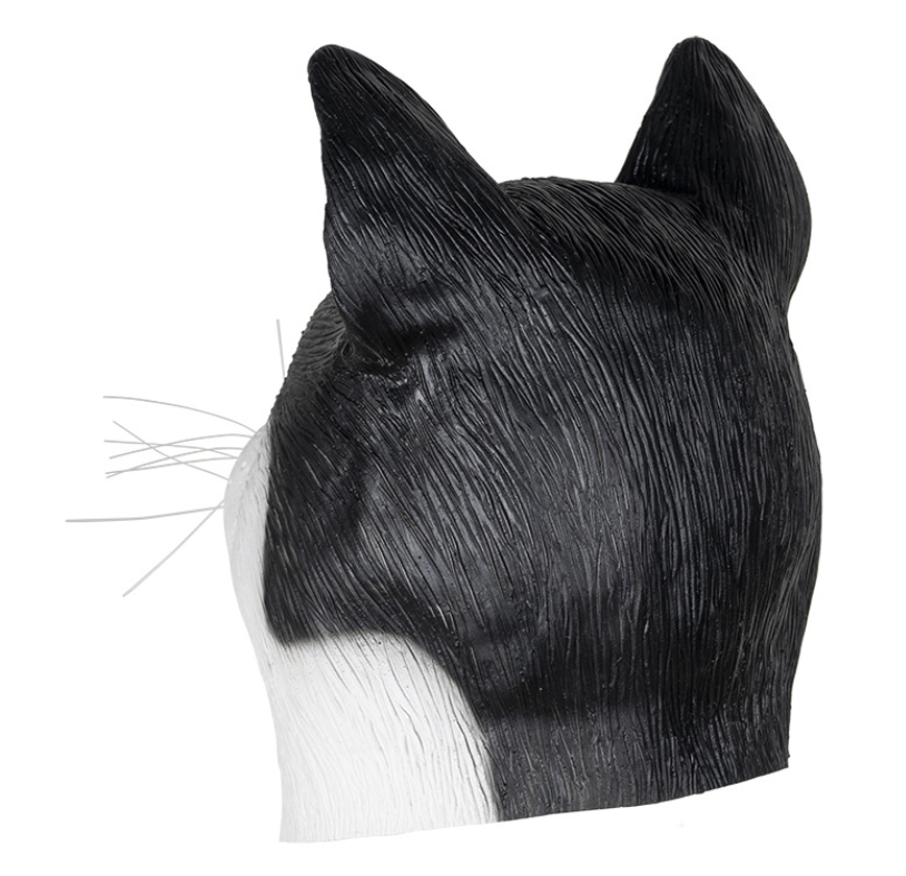 Realistic Black White Cat Latex Mask Full Head Tuxedo Cat Animal Mask Halloween Fancy Dress Cosplay