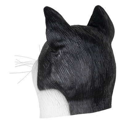 Realistic Black White Cat Latex Mask Full Head Tuxedo Cat Animal Mask Halloween Fancy Dress Cosplay