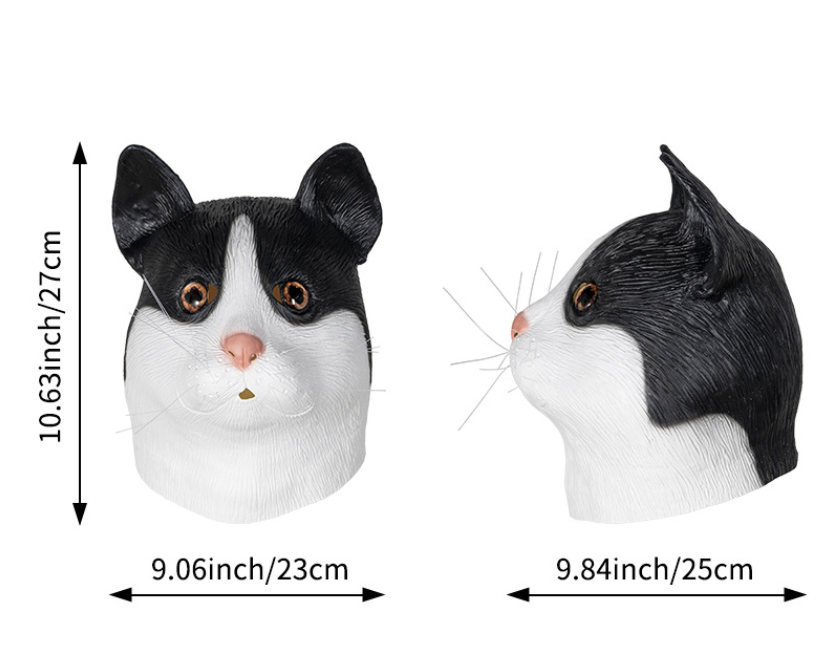 Realistic Black White Cat Latex Mask Full Head Tuxedo Cat Animal Mask Halloween Fancy Dress Cosplay