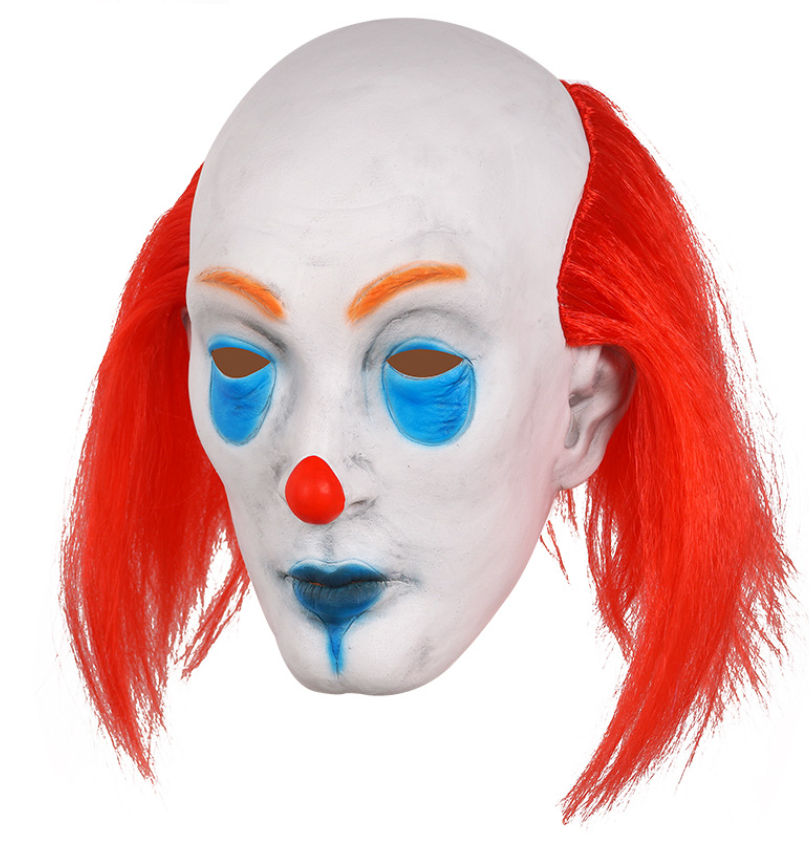 Classic Pennywise Clown Latex Mask Full Head Bald Clown Mask with Red Hair Halloween Horror Cosplay