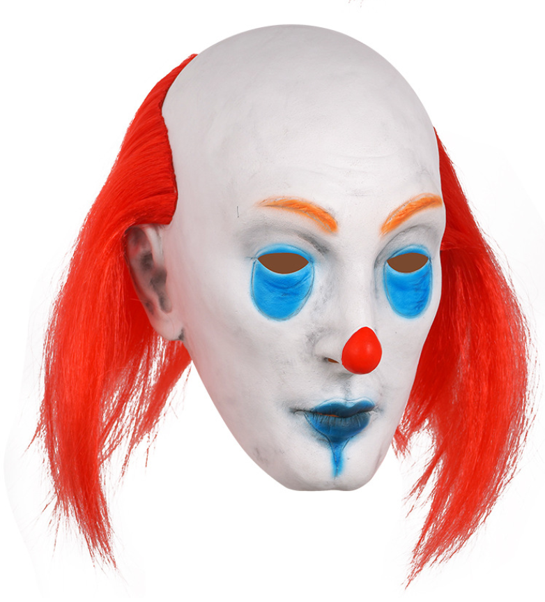 Classic Pennywise Clown Latex Mask Full Head Bald Clown Mask with Red Hair Halloween Horror Cosplay