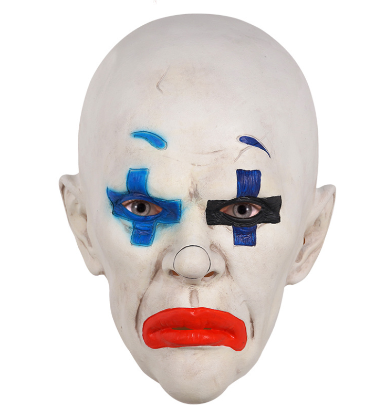 Bald Scary Clown Latex Full Head Mask Cross Eye Makeup Horror Mask Halloween Cosplay Costume