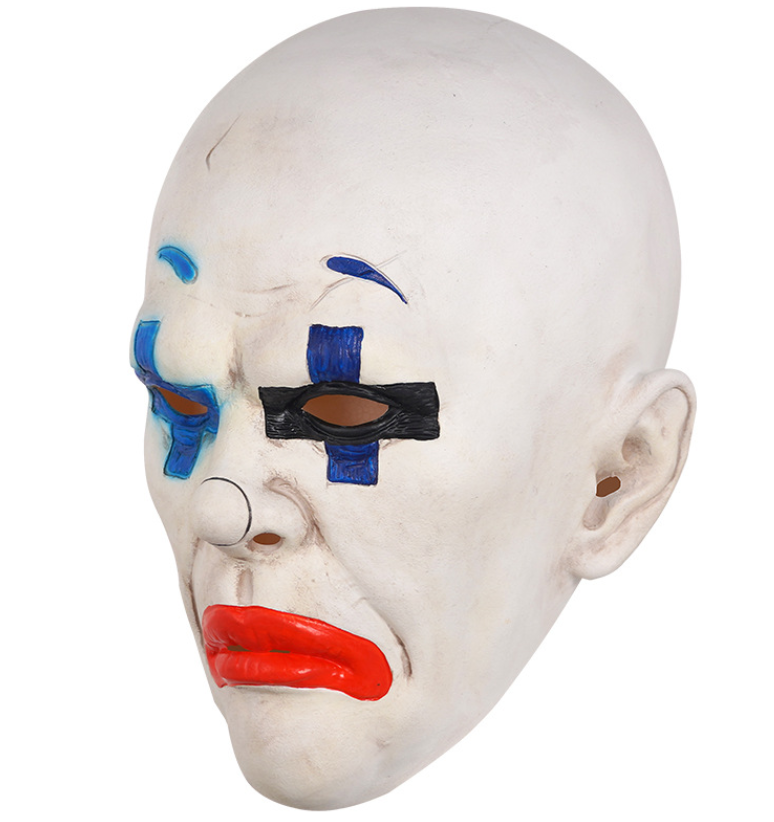 Bald Scary Clown Latex Full Head Mask Cross Eye Makeup Horror Mask Halloween Cosplay Costume