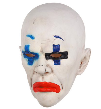 Bald Scary Clown Latex Full Head Mask Cross Eye Makeup Horror Mask Halloween Cosplay Costume
