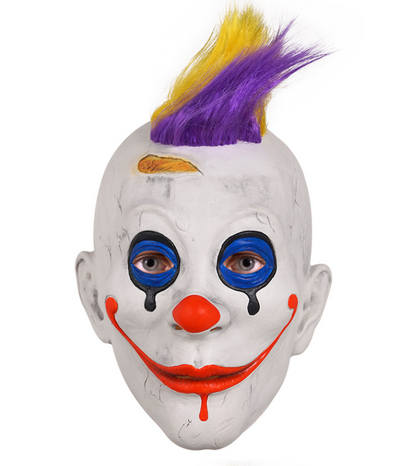 Scary Clown Latex Full Head Mask with Yellow Purple Mohawk Hair Horror Halloween Cosplay Costume