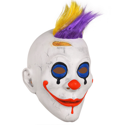 Scary Clown Latex Full Head Mask with Yellow Purple Mohawk Hair Horror Halloween Cosplay Costume