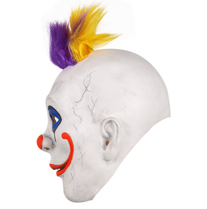 Scary Clown Latex Full Head Mask with Yellow Purple Mohawk Hair Horror Halloween Cosplay Costume