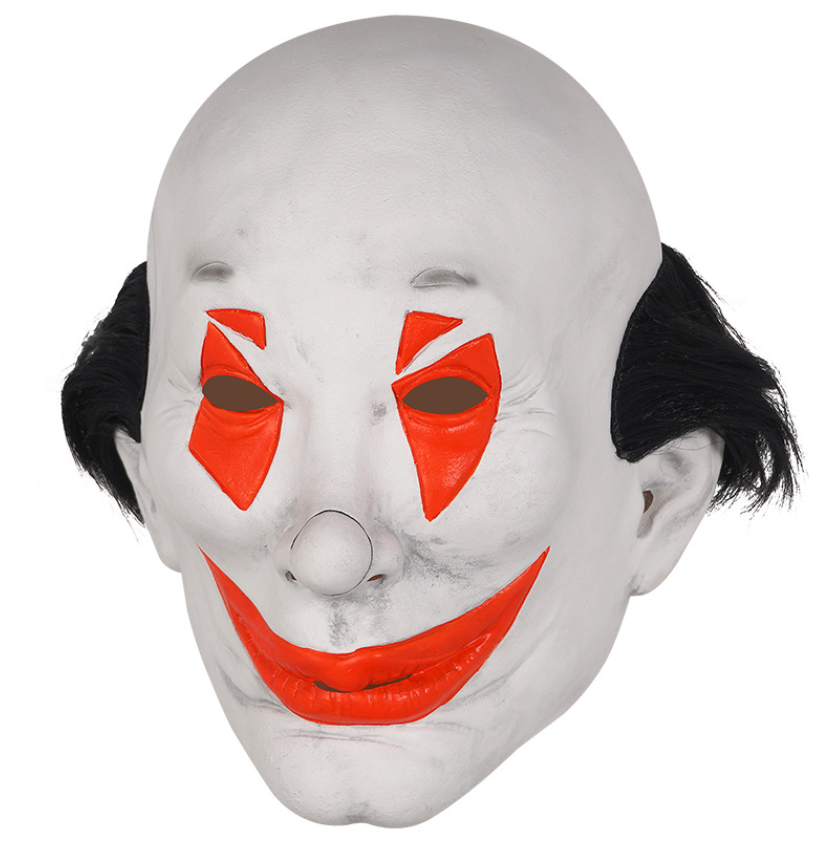 Scary Clown Latex Full Head Mask with Black Side Hair Horror Smiling Clown Halloween Cosplay Costume Prop