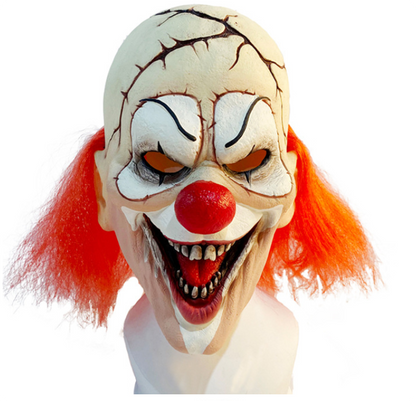 Scary Cracked Clown Mask with Orange Hair Latex Full Head Horror Mask for Halloween Cosplay