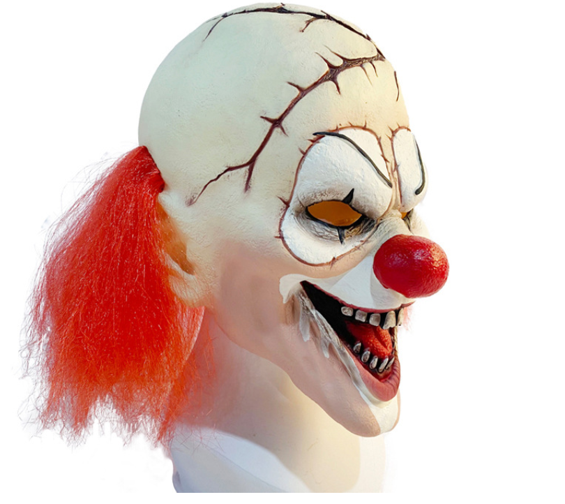 Scary Cracked Clown Mask with Orange Hair Latex Full Head Horror Mask for Halloween Cosplay