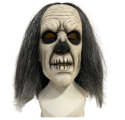 Scary Old Witch Ghost Latex Mask, Grey Hair Horror Full Head Mask for Halloween Cosplay