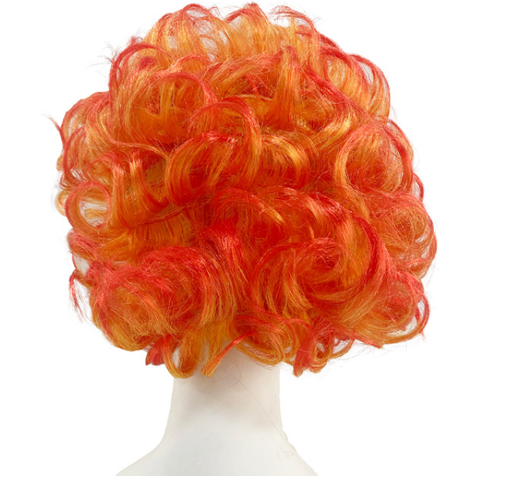 Scary Blood Tooth Clown Latex Mask Orange Curly Hair Horror Full Head Mask for Halloween Cosplay