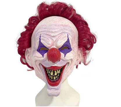 Scary Red Hair Clown Latex Mask, Creepy Horror Full Head Mask for Halloween Cosplay Party