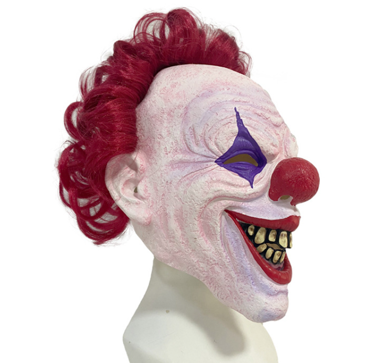 Scary Red Hair Clown Latex Mask, Creepy Horror Full Head Mask for Halloween Cosplay Party