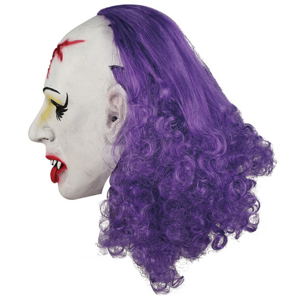 ary Vampire Elf Latex Mask with Purple Curly Hair Halloween Horror Cosplay Mask
