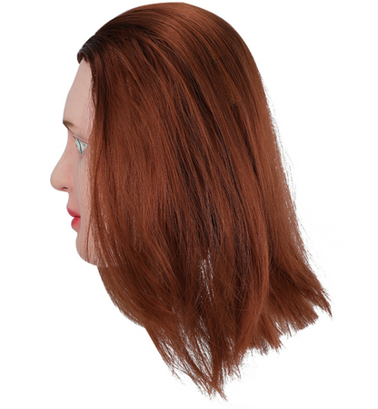 Creepy Doll Lady Latex Mask With Brown Bob Wig Horror Spooky Eyes Halloween Mask