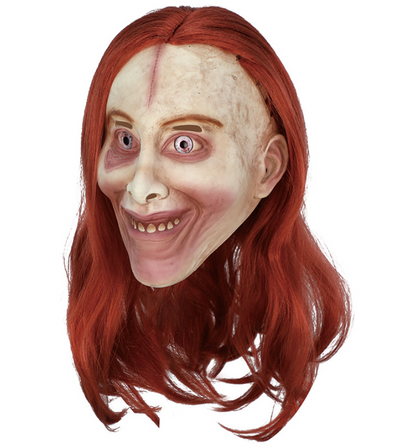 Evil Grinning Witch Latex Mask With Red Long Wig Creepy Stitched Forehead Halloween Mask