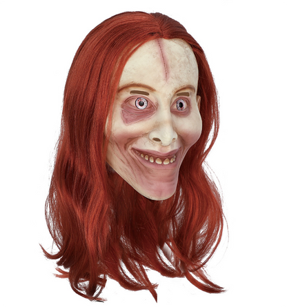 Evil Grinning Witch Latex Mask With Red Long Wig Creepy Stitched Forehead Halloween Mask