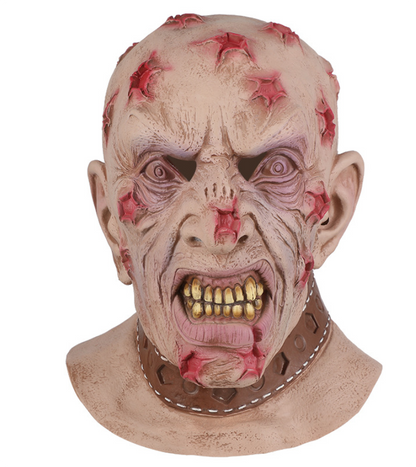 Scary Bloody Wound Zombie Latex Mask Full Head Gold Teeth Collar Monster Halloween Cosplay Prop
