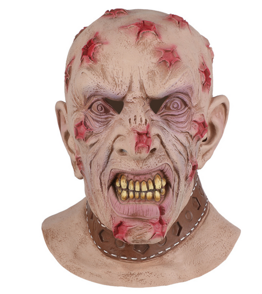 Scary Bloody Wound Zombie Latex Mask Full Head Gold Teeth Collar Monster Halloween Cosplay Prop