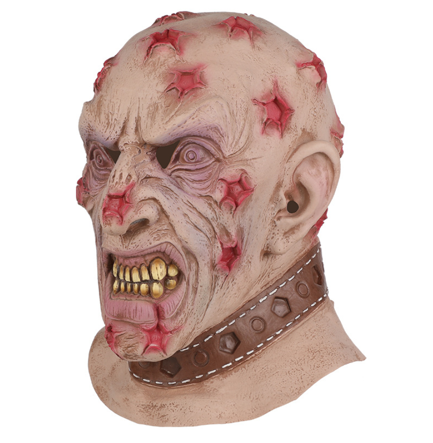 Scary Bloody Wound Zombie Latex Mask Full Head Gold Teeth Collar Monster Halloween Cosplay Prop