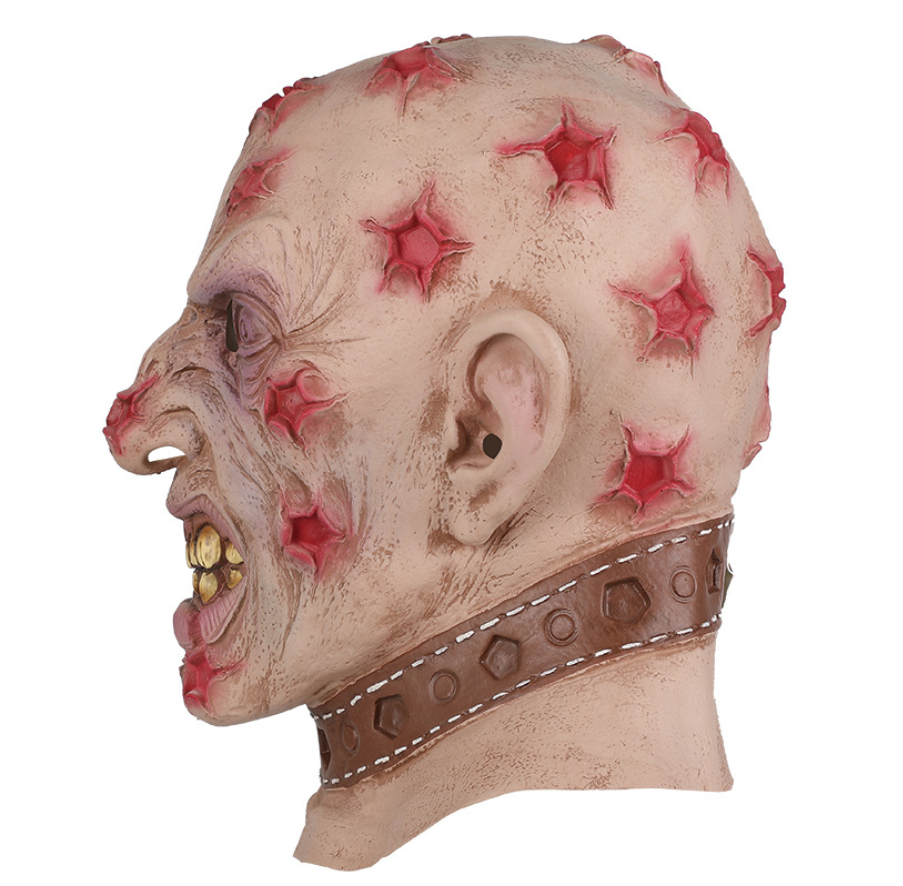 Scary Bloody Wound Zombie Latex Mask Full Head Gold Teeth Collar Monster Halloween Cosplay Prop