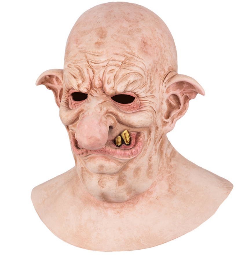 Goblin Old Troll Latex Mask Full Head Pointed Ears Gold Teeth Horror Halloween Cosplay Costume Prop